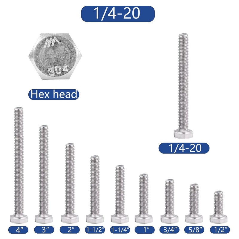JROUTH 1/4-20 x3 Hex Head Screw Bolt(20PCS), Lock Nuts,Flat & Lock Washers Kits,304 Stainless Steel 18-8,Fully Threaded - Image 4